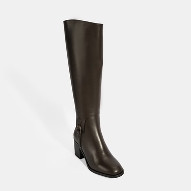  Kadın Kahve Kalın Topuklu Deri Çizme