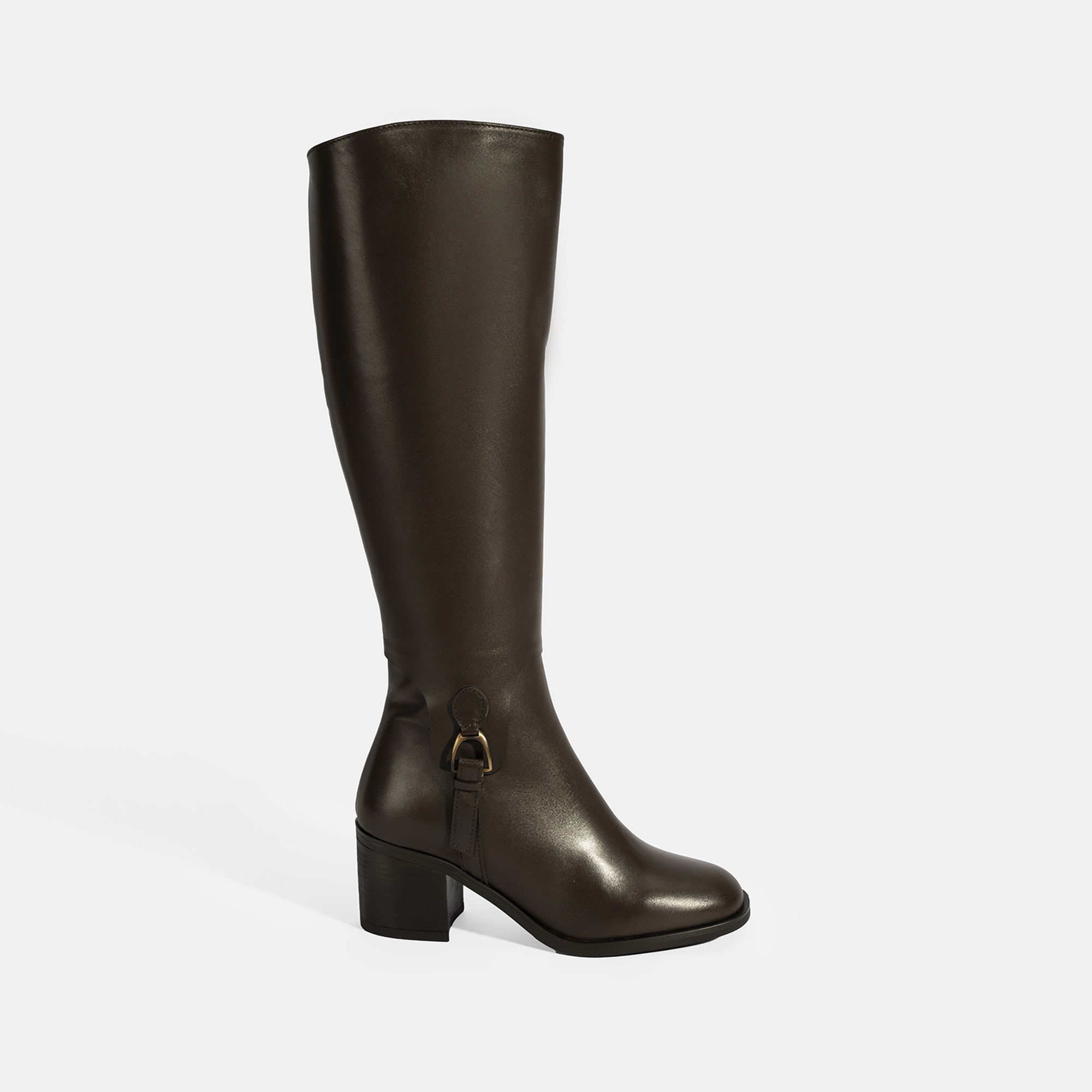 Kadın Kahve Kalın Topuklu Deri Çizme