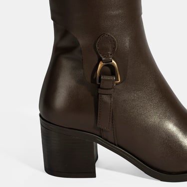  Kadın Kahve Kalın Topuklu Deri Çizme