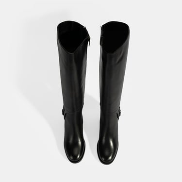  Kadın Siyah Kalın Topuklu Deri Çizme