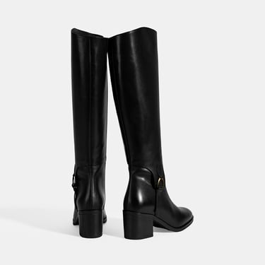  Kadın Siyah Kalın Topuklu Deri Çizme
