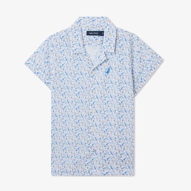  Nautica Erkek Çocuk Mavi Classic Fit Baskılı Gömlek