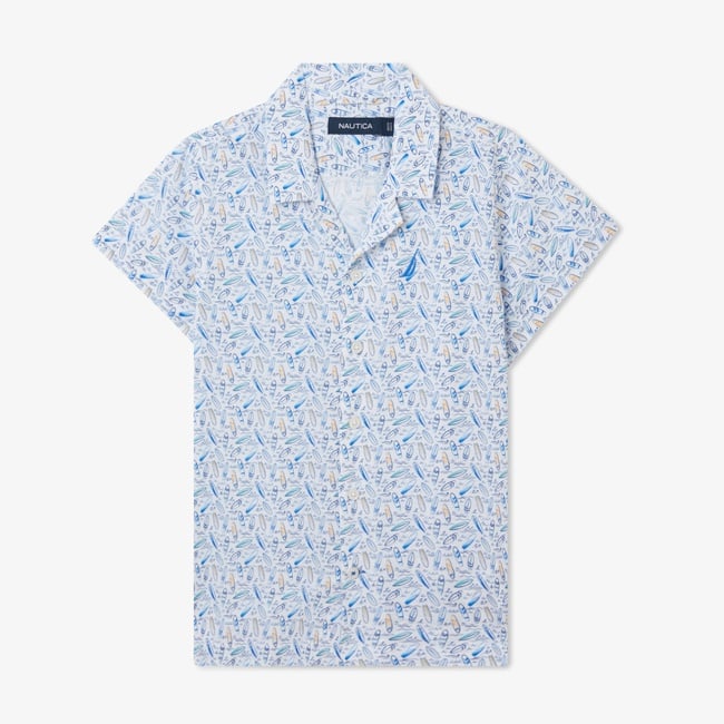  Nautica Erkek Çocuk Beyaz Classic Fit Baskılı Gömlek