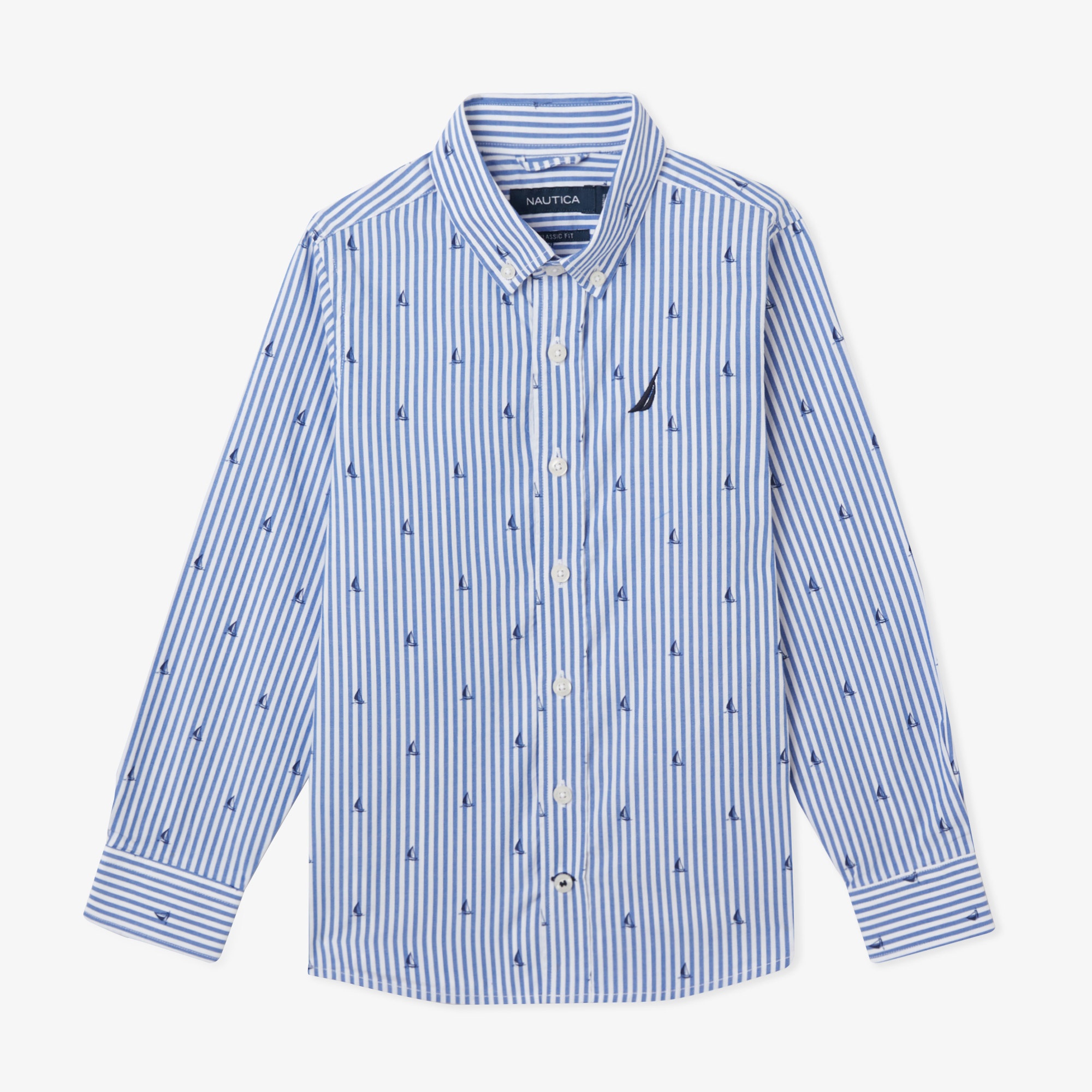 Nautica Erkek Çocuk Mavi Classic Fit Çizgili Gömlek