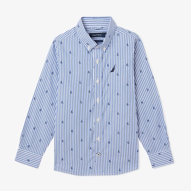  Nautica Erkek Çocuk Mavi Classic Fit Çizgili Gömlek