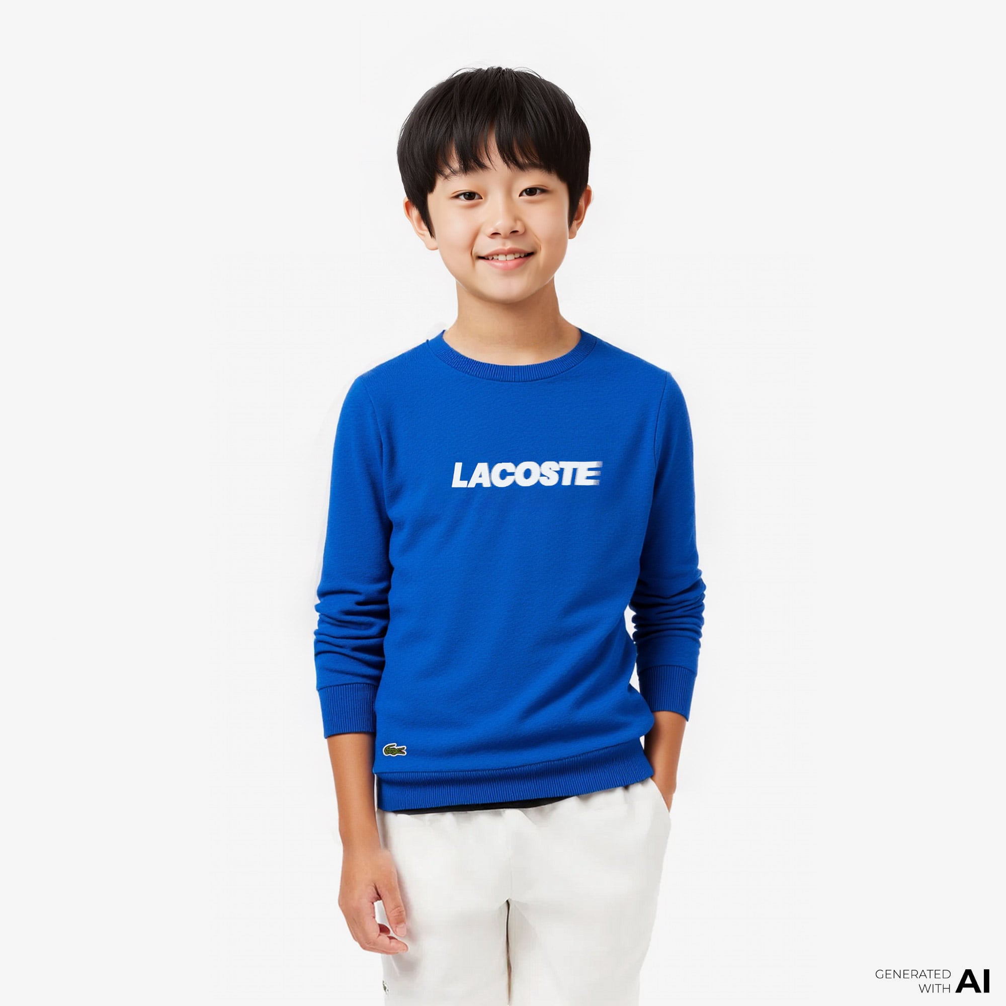  Lacoste Erkek Çocuk Baskılı Mavi Sweatshirt
