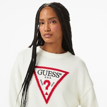  Guess Triangle Kadın Beyaz Triko