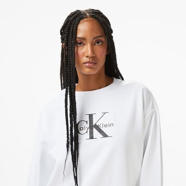  Calvin Klein Monologo French Terry Kadın Beyaz Sweatshirt
