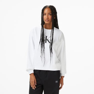  Calvin Klein Monologo French Terry Kadın Beyaz Sweatshirt