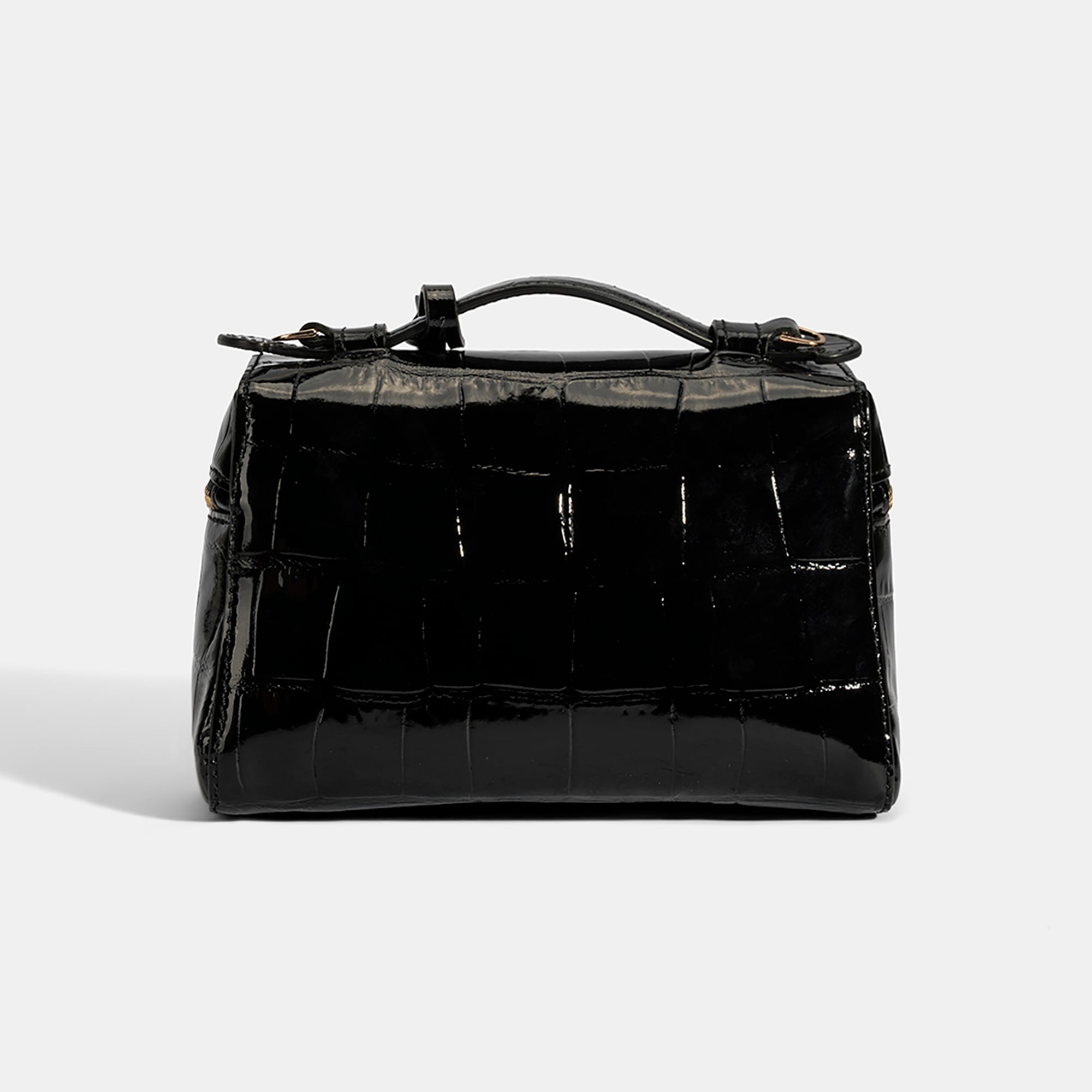 Kadın Siyah Kroko Baskılı Mini Rugan Deri El Çantası