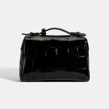  Kadın Siyah Kroko Baskılı Mini Rugan Deri El Çantası