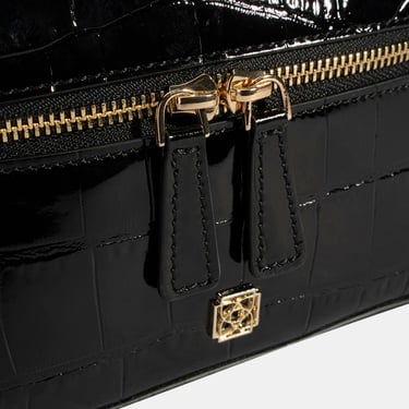  Kadın Siyah Kroko Baskılı Mini Rugan Deri El Çantası