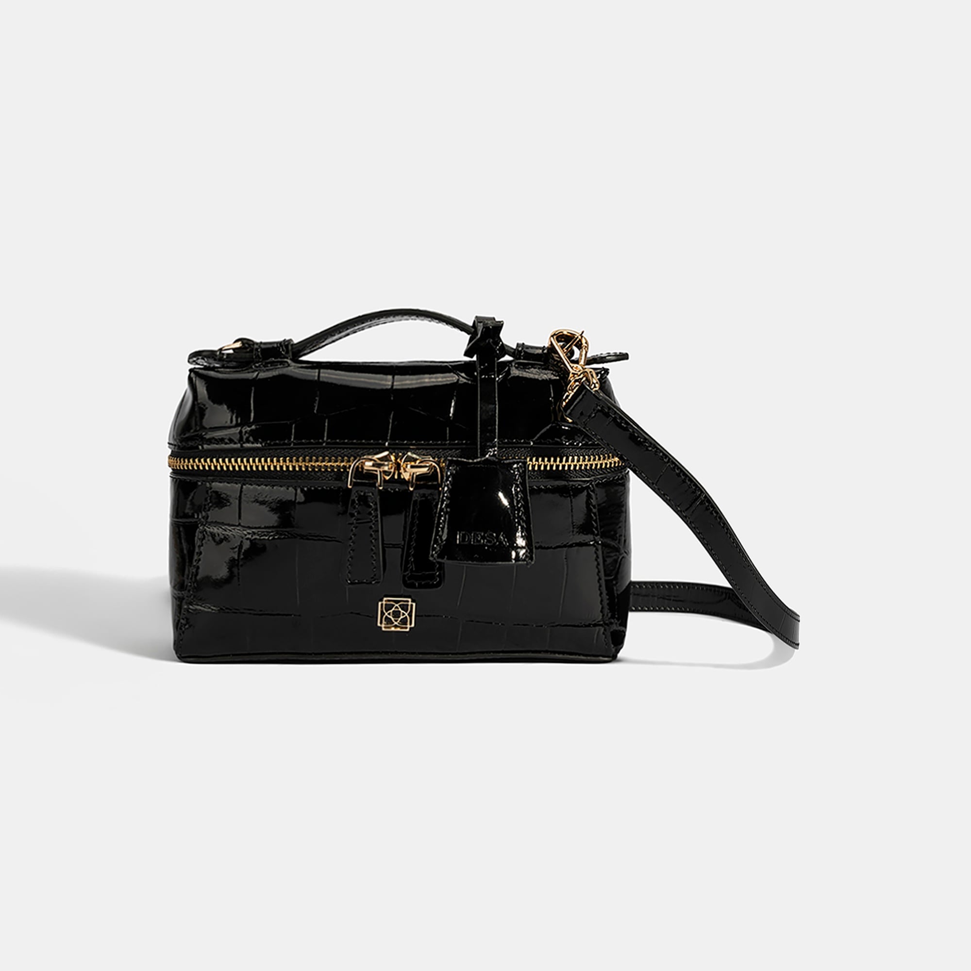 Kadın Siyah Kroko Baskılı Mini Rugan Deri El Çantası