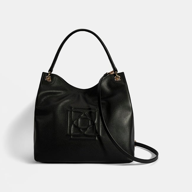  Kadın Siyah Logo Baskılı Deri Omuz Çantası