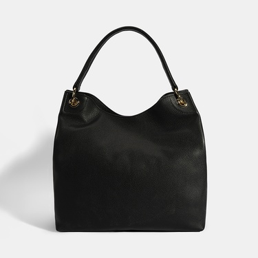  Kadın Siyah Logo Baskılı Deri Omuz Çantası