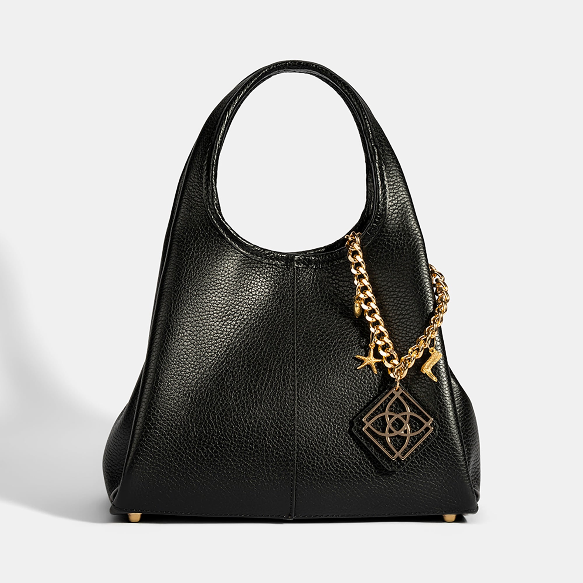 Kadın Siyah Charm Aksesuarlı Deri El Çantası