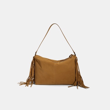  Kadın Taba Püskül Detaylı Süet Omuz Çantası