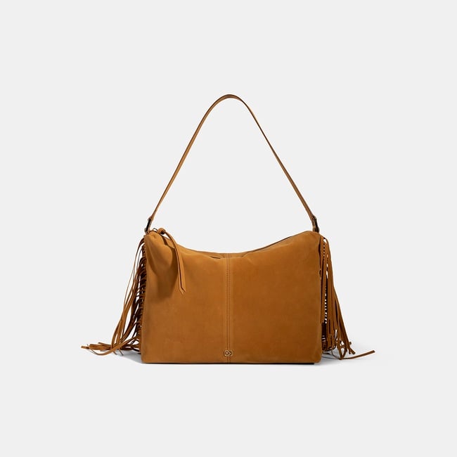  Kadın Taba Püskül Detaylı Süet Omuz Çantası