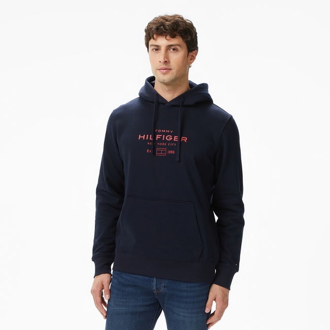  Tommy Hilfiger Oval Graphic Erkek Lacivert Hoodie