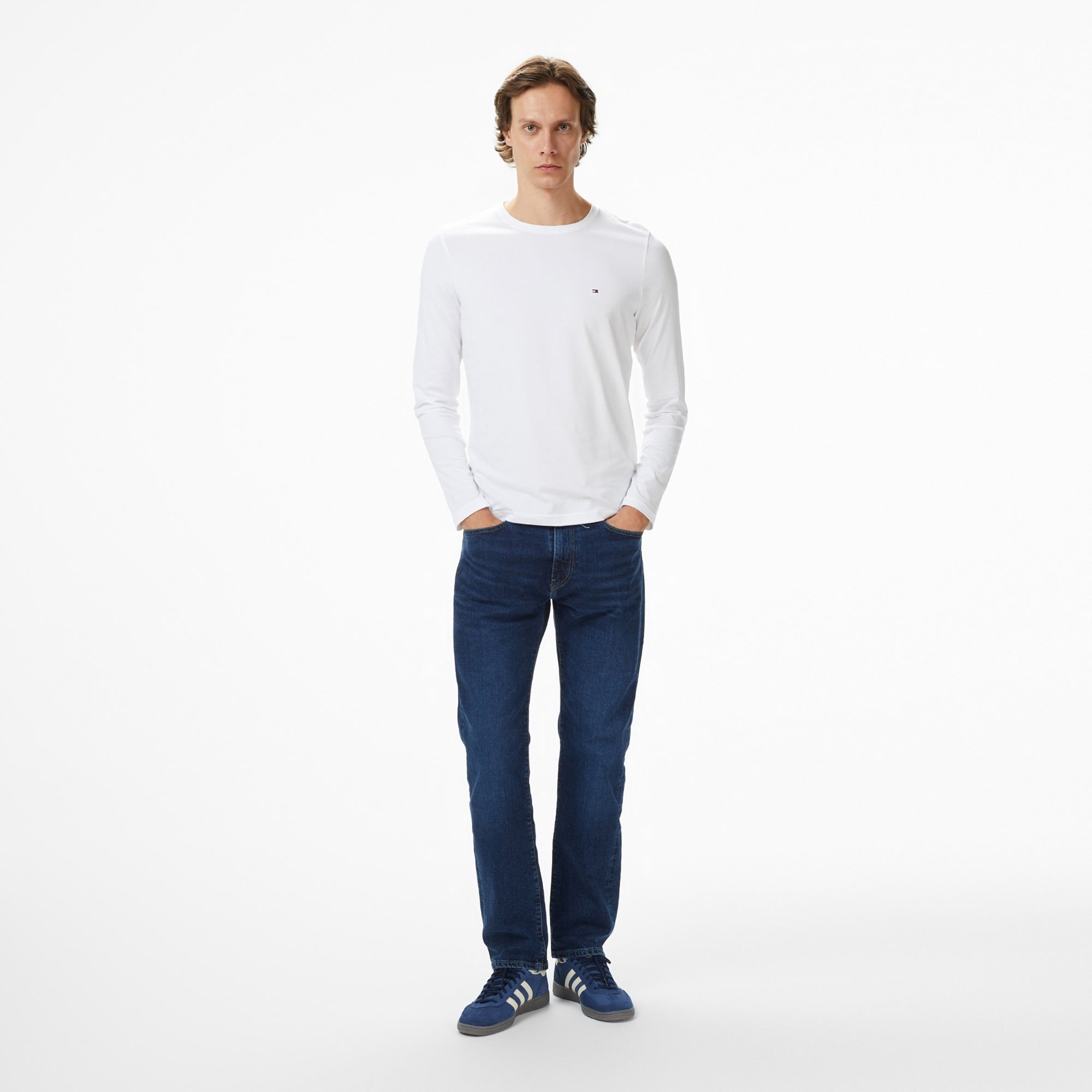 Tommy Hilfiger Stretch Slim Fit Erkek Uzun Kollu Beyaz Sweatshirt