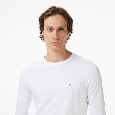  Tommy Hilfiger Stretch Slim Fit Erkek Uzun Kollu Beyaz Sweatshirt