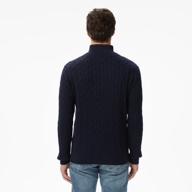  Tommy Hilfiger Classic Cotton Cable Zip Mock Erkek Mavi Yarım Fermuarlı Triko