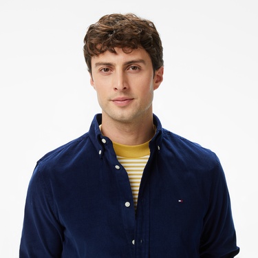  Tommy Hilfiger Solid Corduroy Erkek Mavi Gömlek