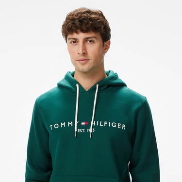  Tommy Hilfiger Logo Erkek Yeşil Hoodie