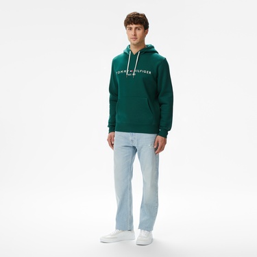  Tommy Hilfiger Logo Erkek Yeşil Hoodie