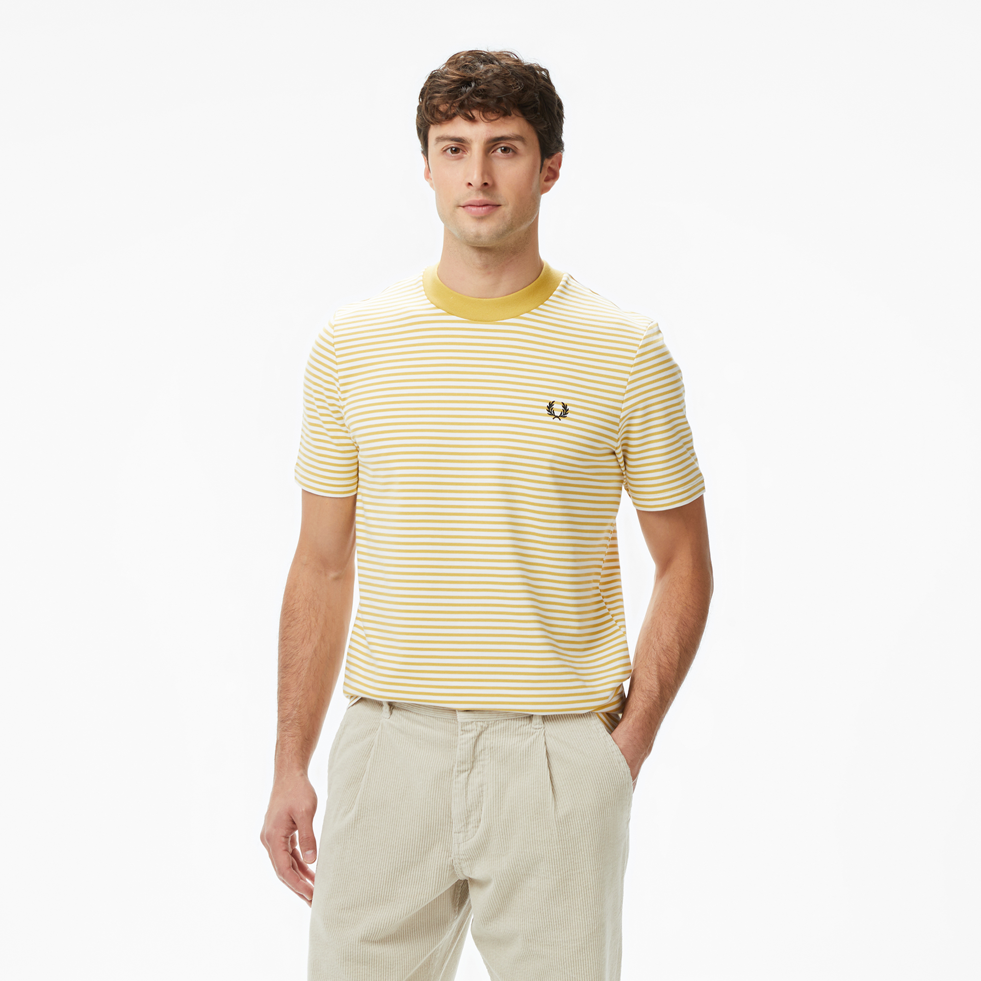  Fred Perry Fine Stripe Erkek Sarı T-Shirt