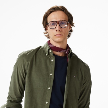  Tommy Hilfiger Solid Corduroy Erkek Yeşil Gömlek