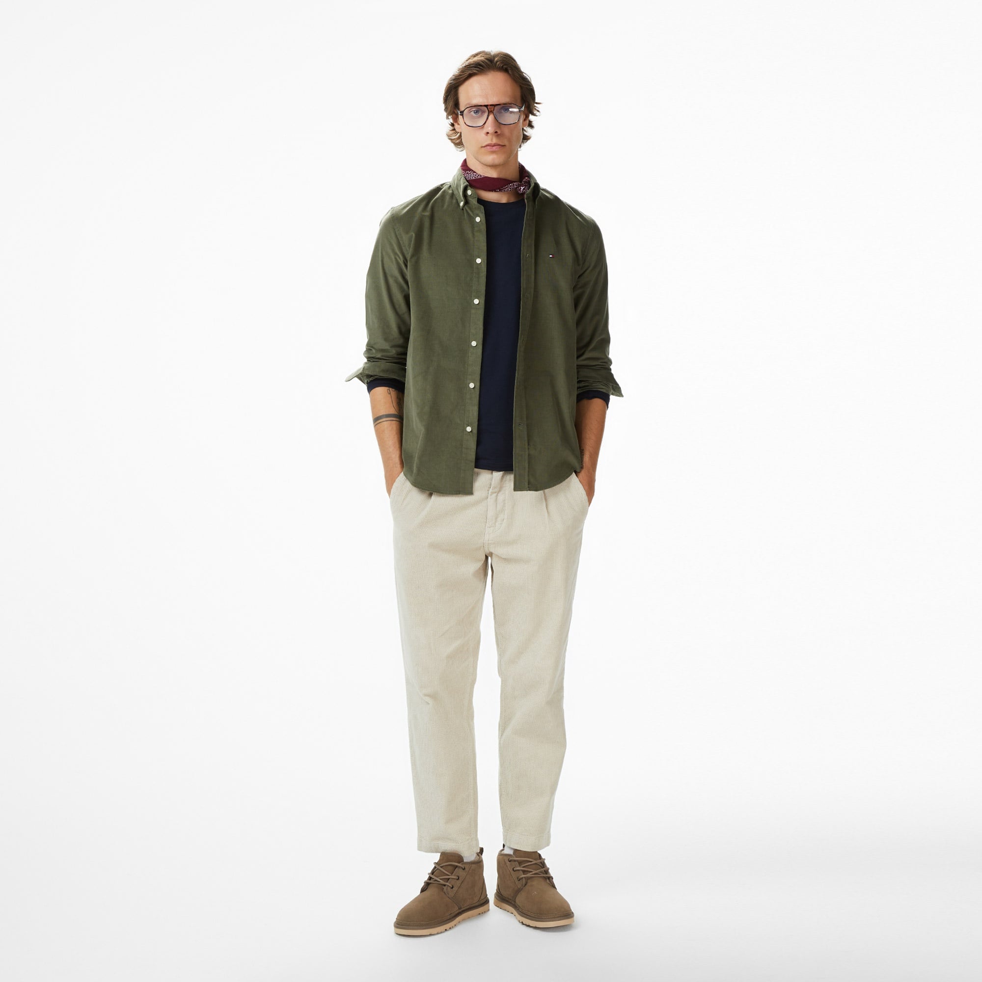 Tommy Hilfiger Solid Corduroy Erkek Yeşil Gömlek