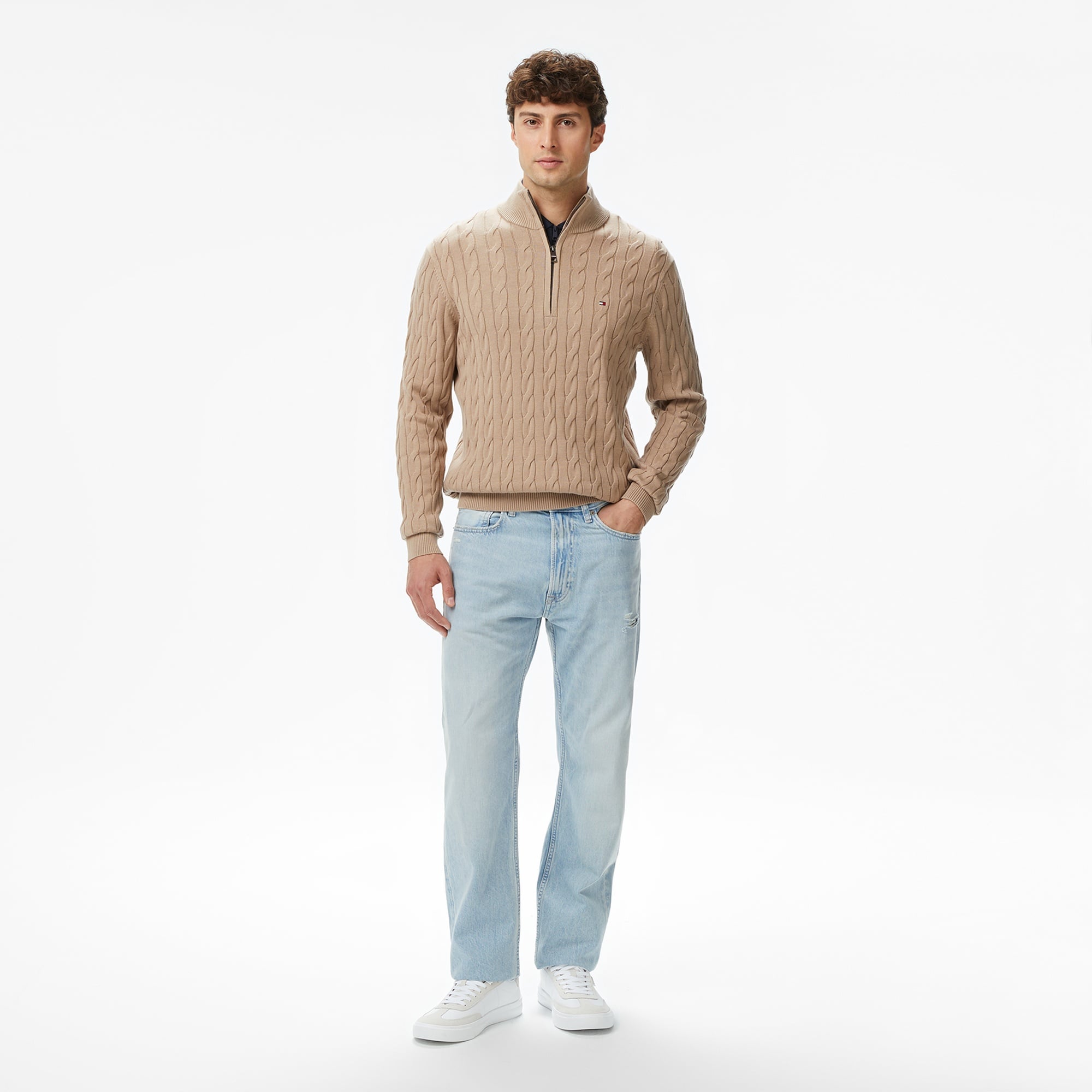 Tommy Hilfiger Classic Core Essentials Erkek Bej Kazak