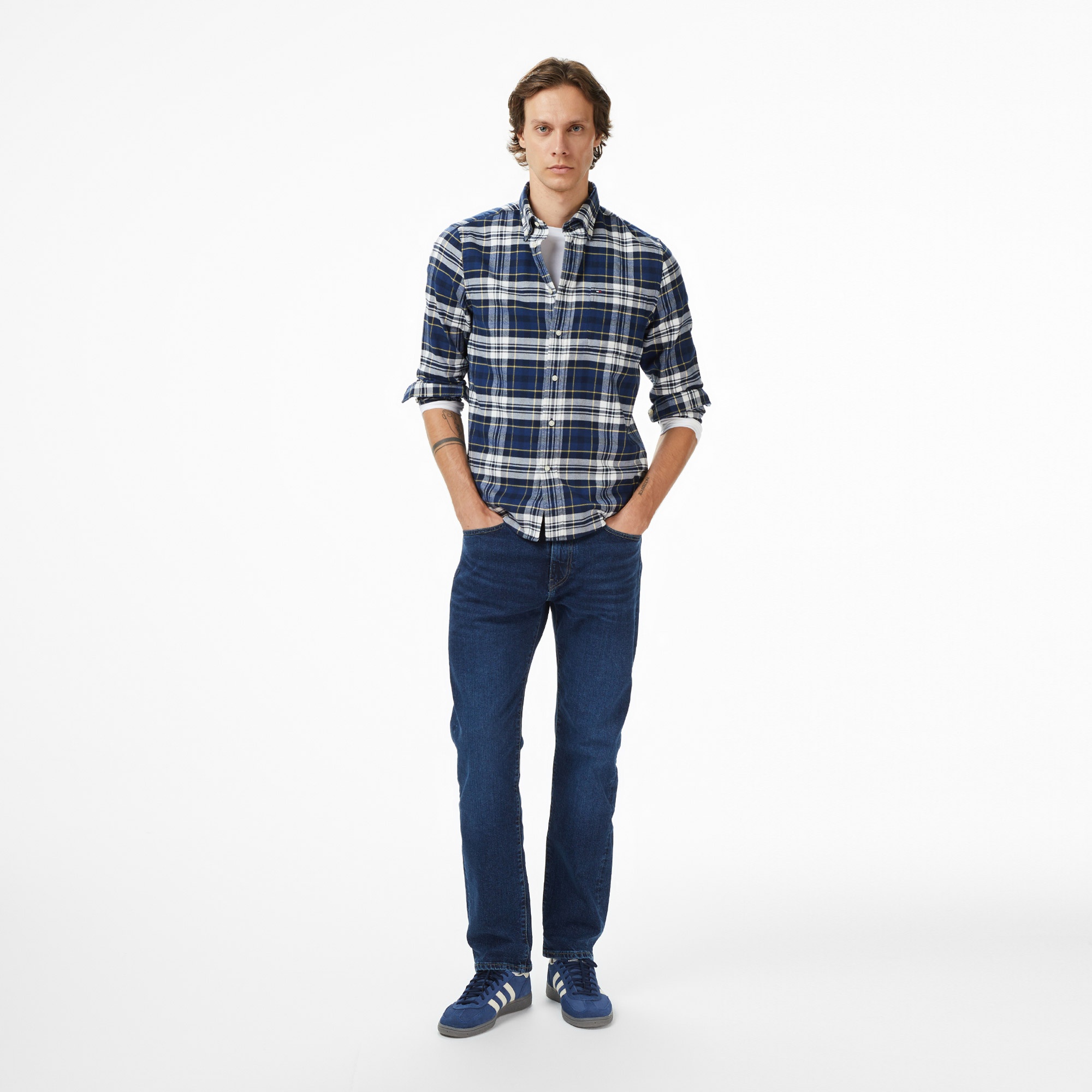 Tommy Hilfiger Hero Flannel Tartn Erkek Mavi Gömlek