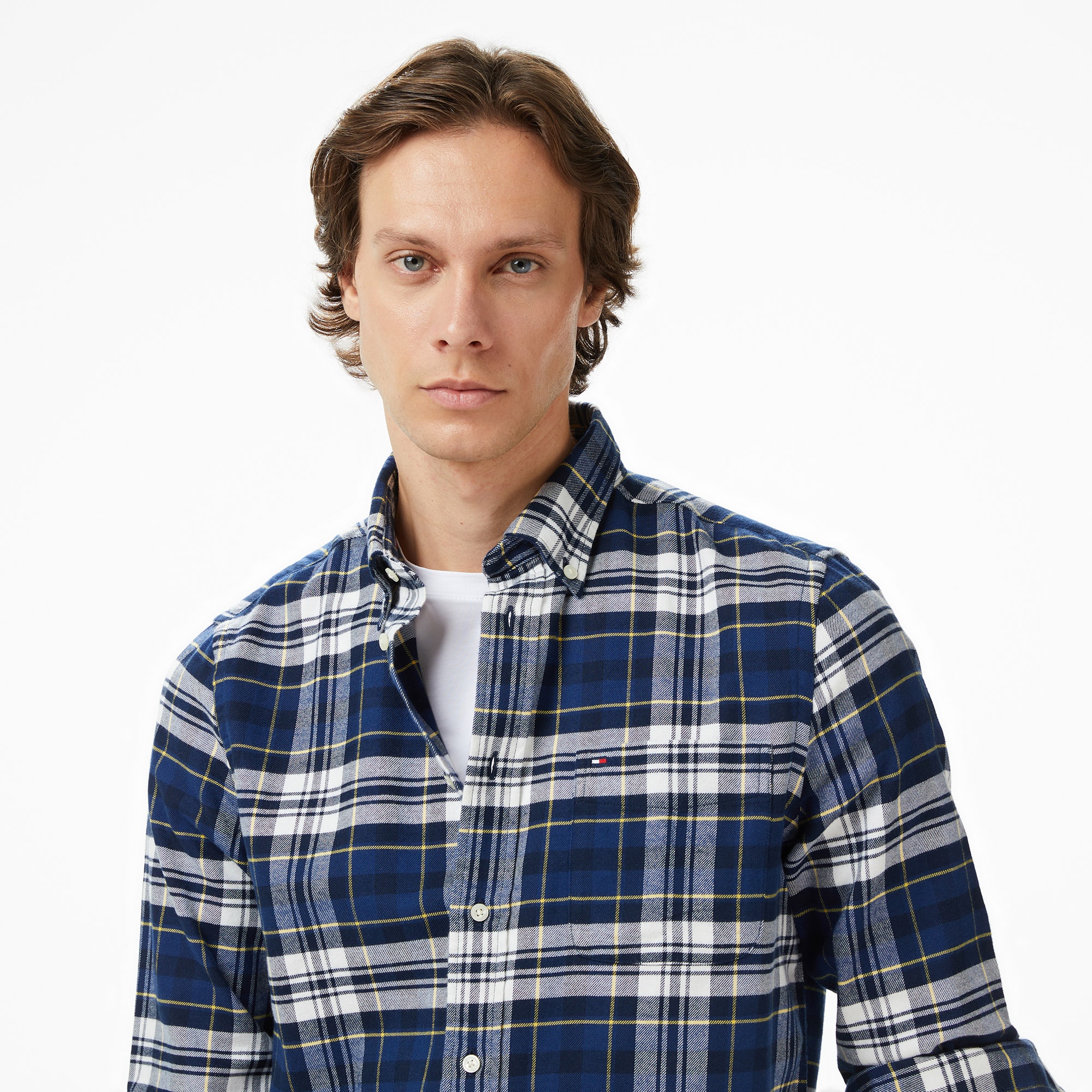 Tommy Hilfiger Hero Flannel Tartn Erkek Mavi Gömlek