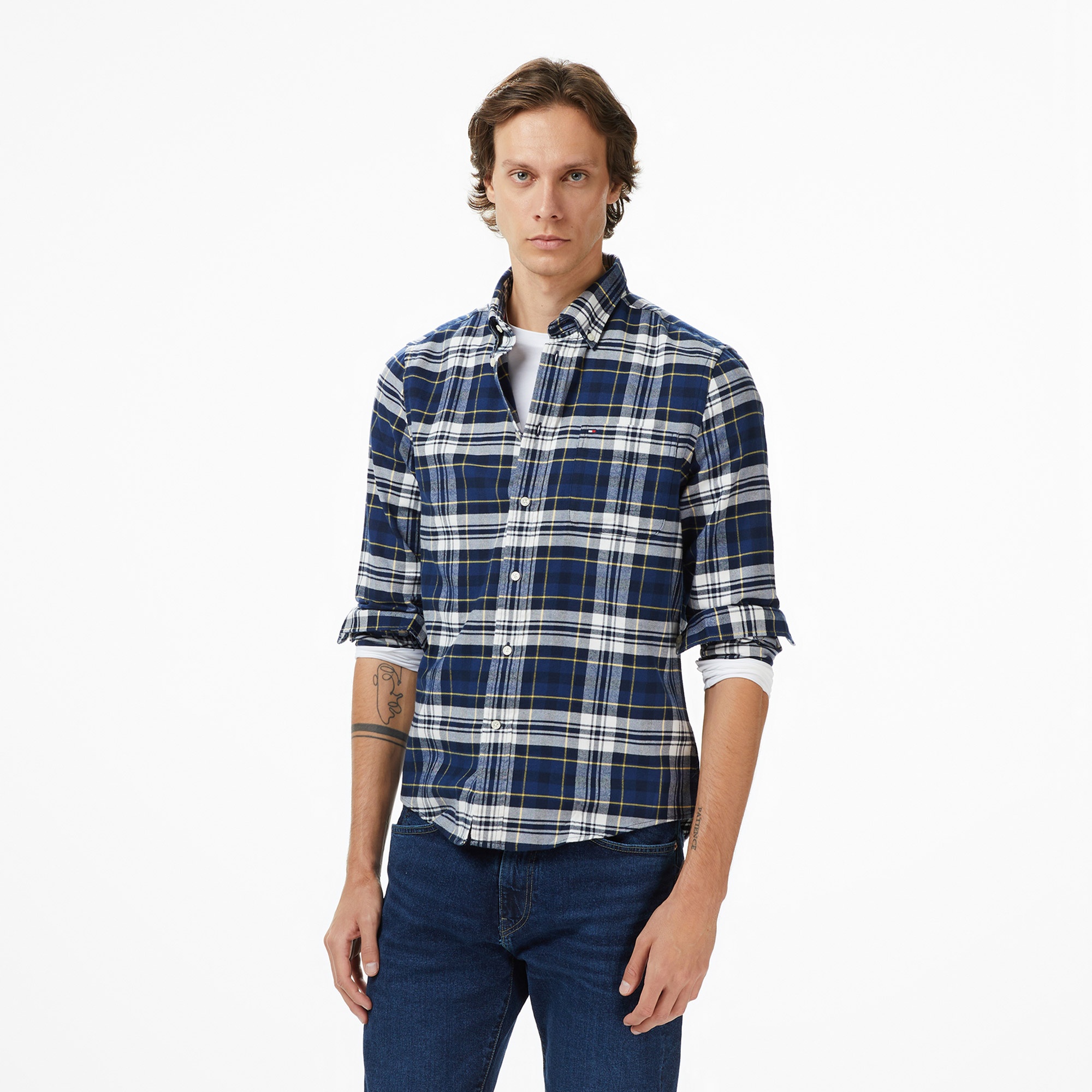 Tommy Hilfiger Hero Flannel Tartn Erkek Mavi Gömlek