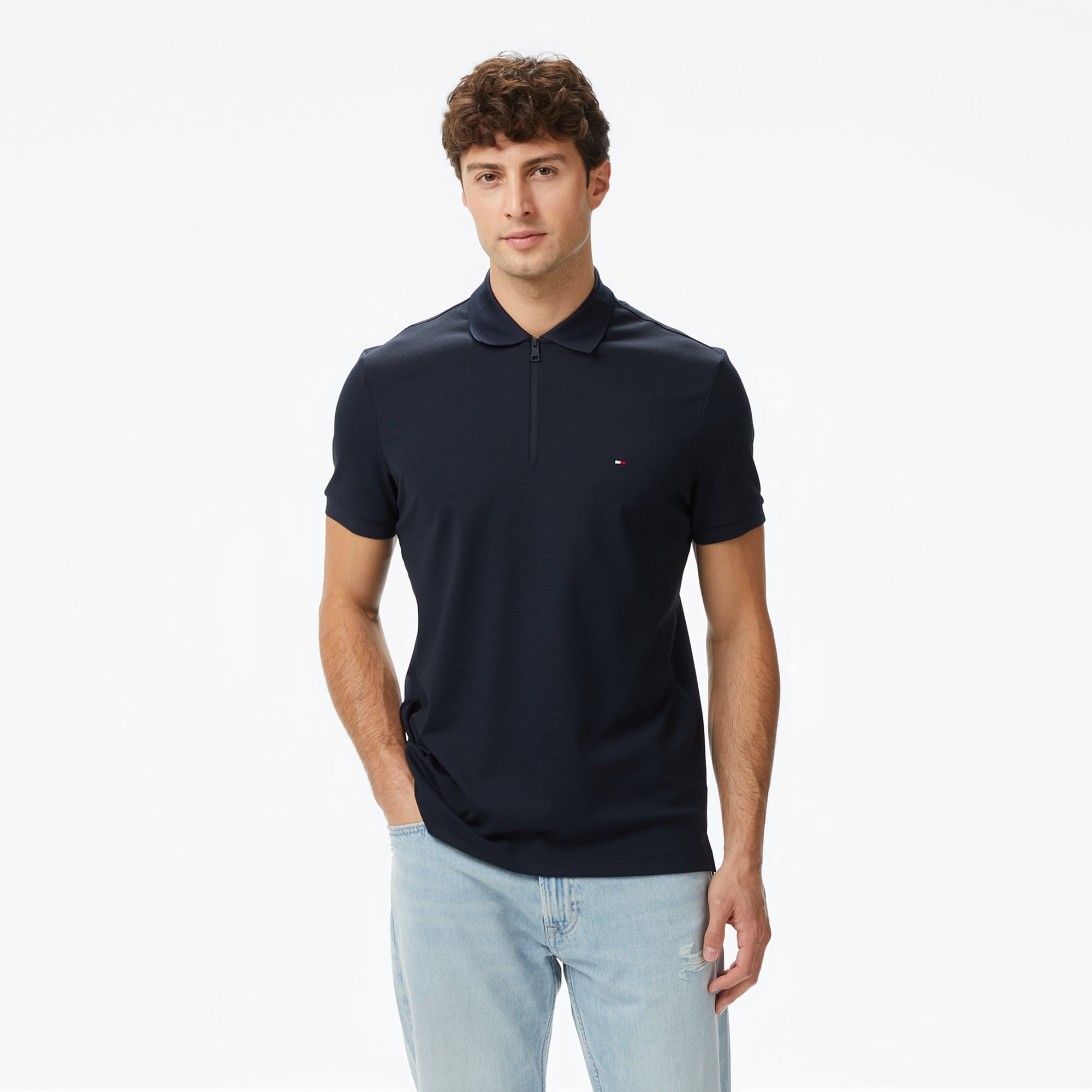 Tommy Hilfiger Performance Pique Erkek Lacivert Polo Yaka T-Shirt