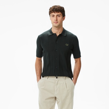  Fred Perry Button Through Erkek Yeşil Polo