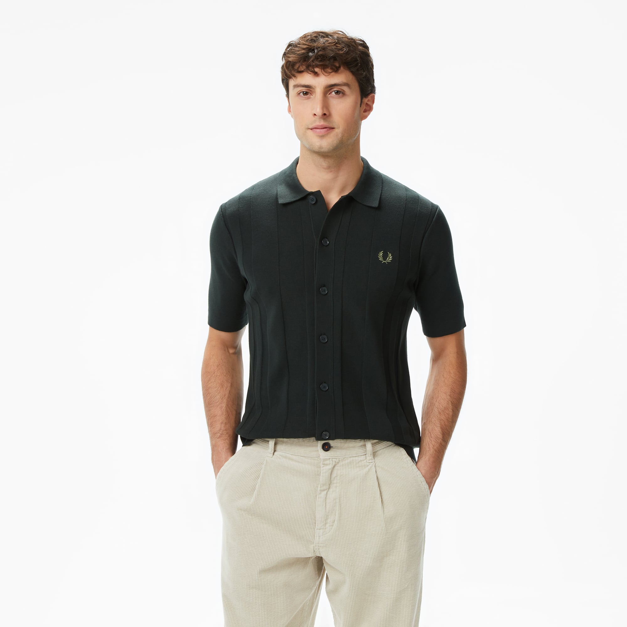  Fred Perry Button Through Erkek Yeşil Polo