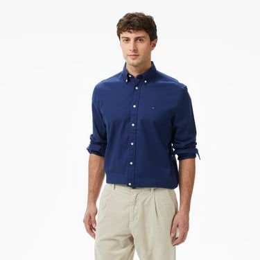  Tommy Hilfiger Flex Flannel Solid Erkek Mavi Gömlek