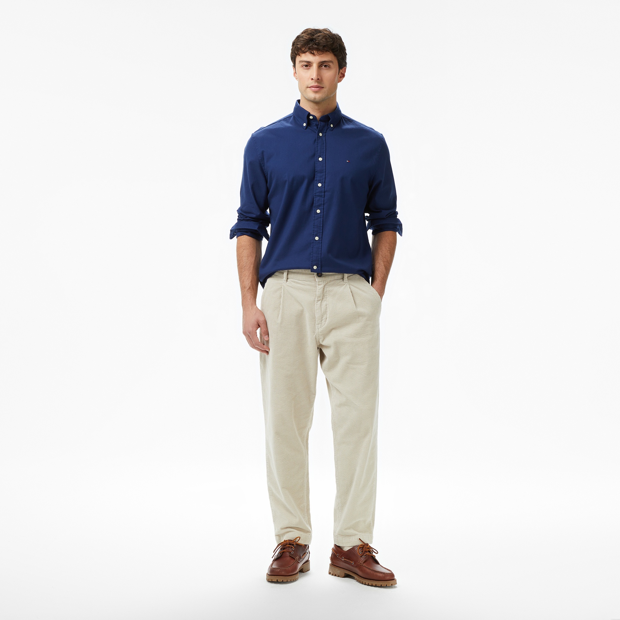 Tommy Hilfiger Flex Flannel Solid Erkek Mavi Gömlek