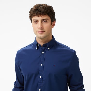  Tommy Hilfiger Flex Flannel Solid Erkek Mavi Gömlek
