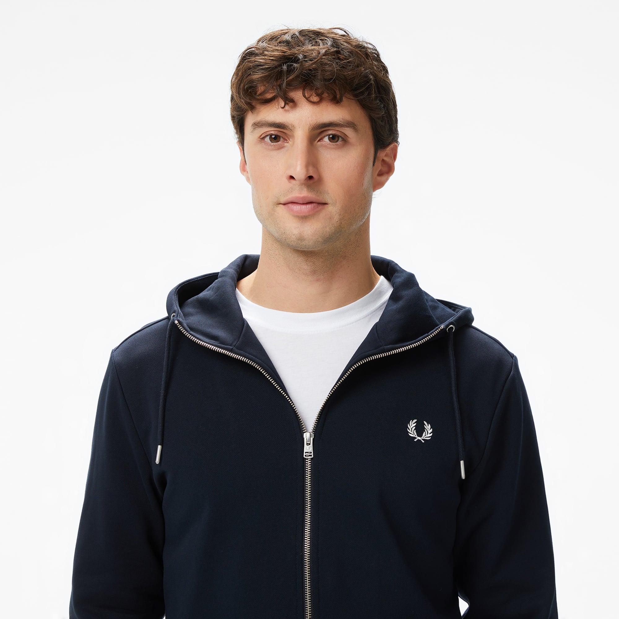 Fred Perry Hooded Zip-Through Erkek Lacivert Sweatshirt