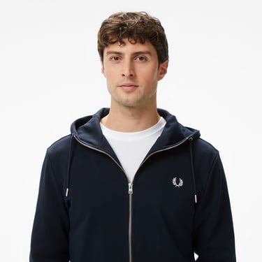  Fred Perry Hooded Zip-Through Erkek Lacivert Sweatshirt