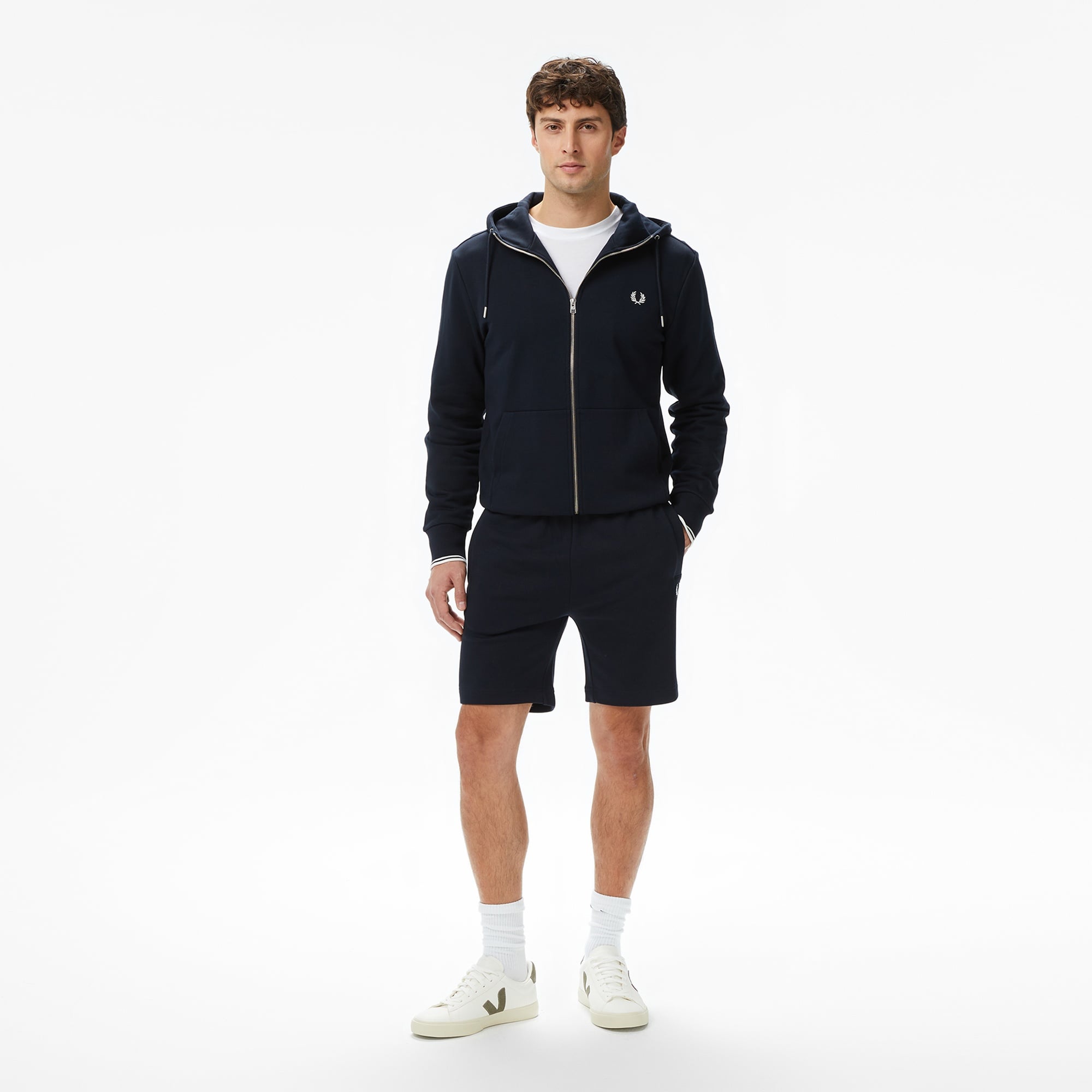 Fred Perry Hooded Zip-Through Erkek Lacivert Sweatshirt