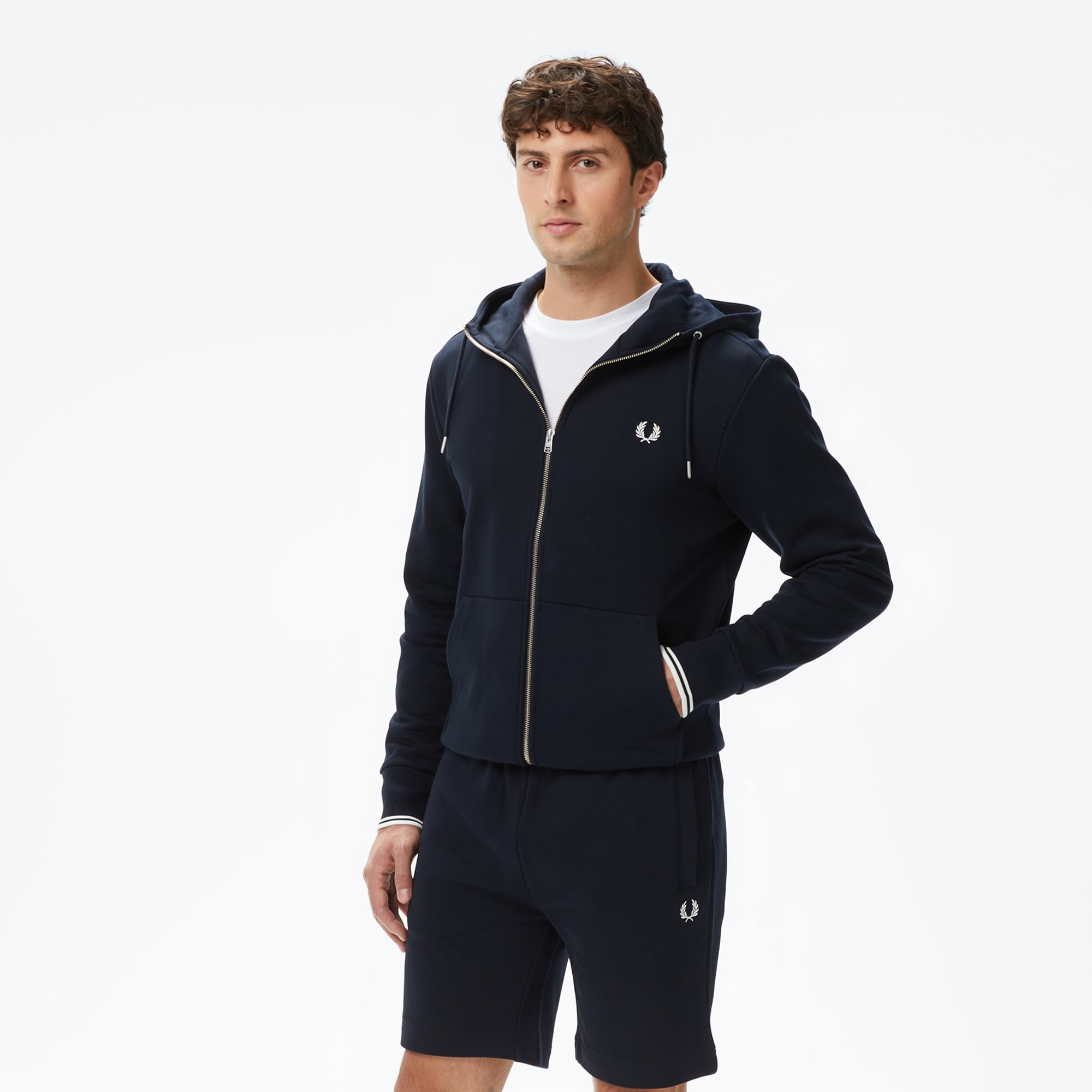  Fred Perry Hooded Zip-Through Erkek Lacivert Sweatshirt