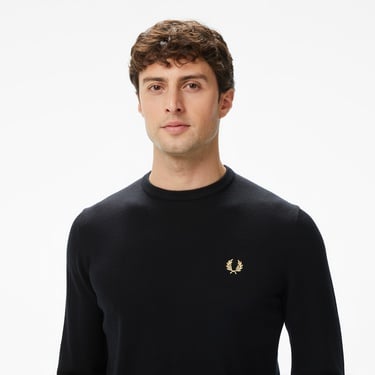  Fred Perry Classic Crew Neck Erkek Siyah Kazak
