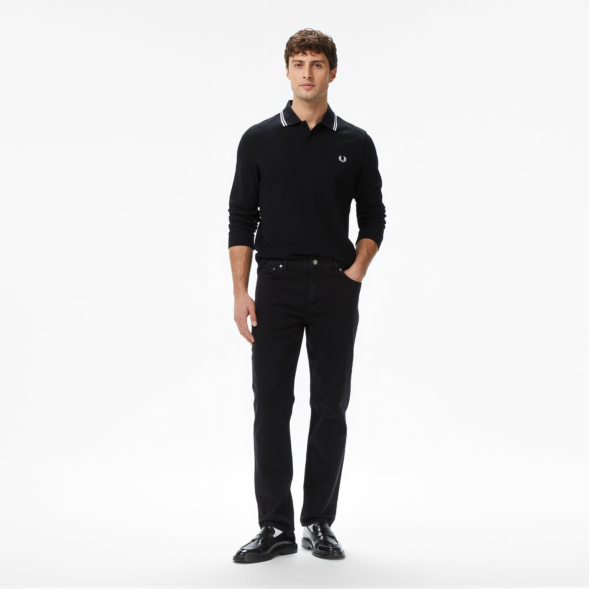 Fred Perry  Twin Tipped Erkek Siyah Uzun Kollu Polo