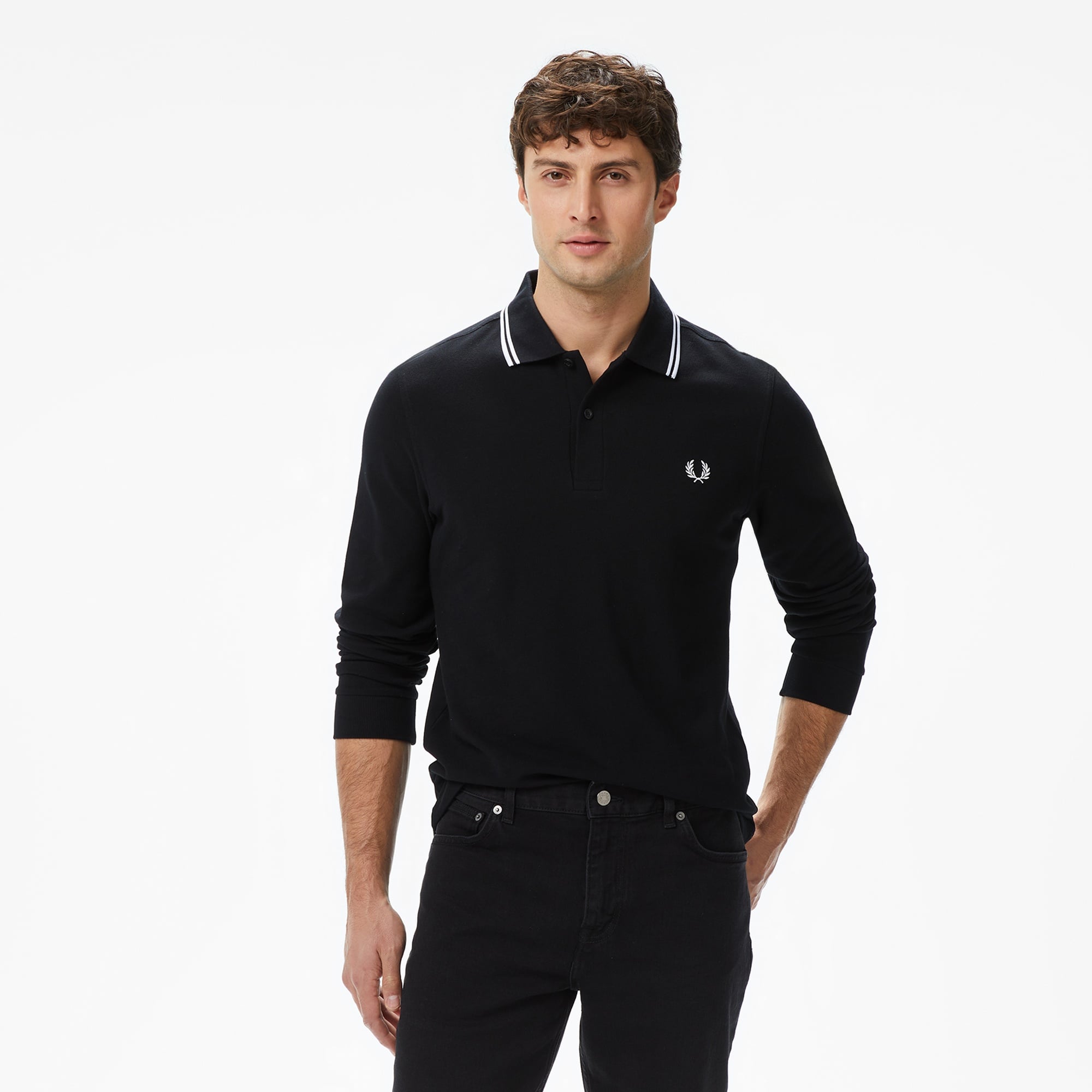 Fred Perry  Twin Tipped Erkek Siyah Uzun Kollu Polo