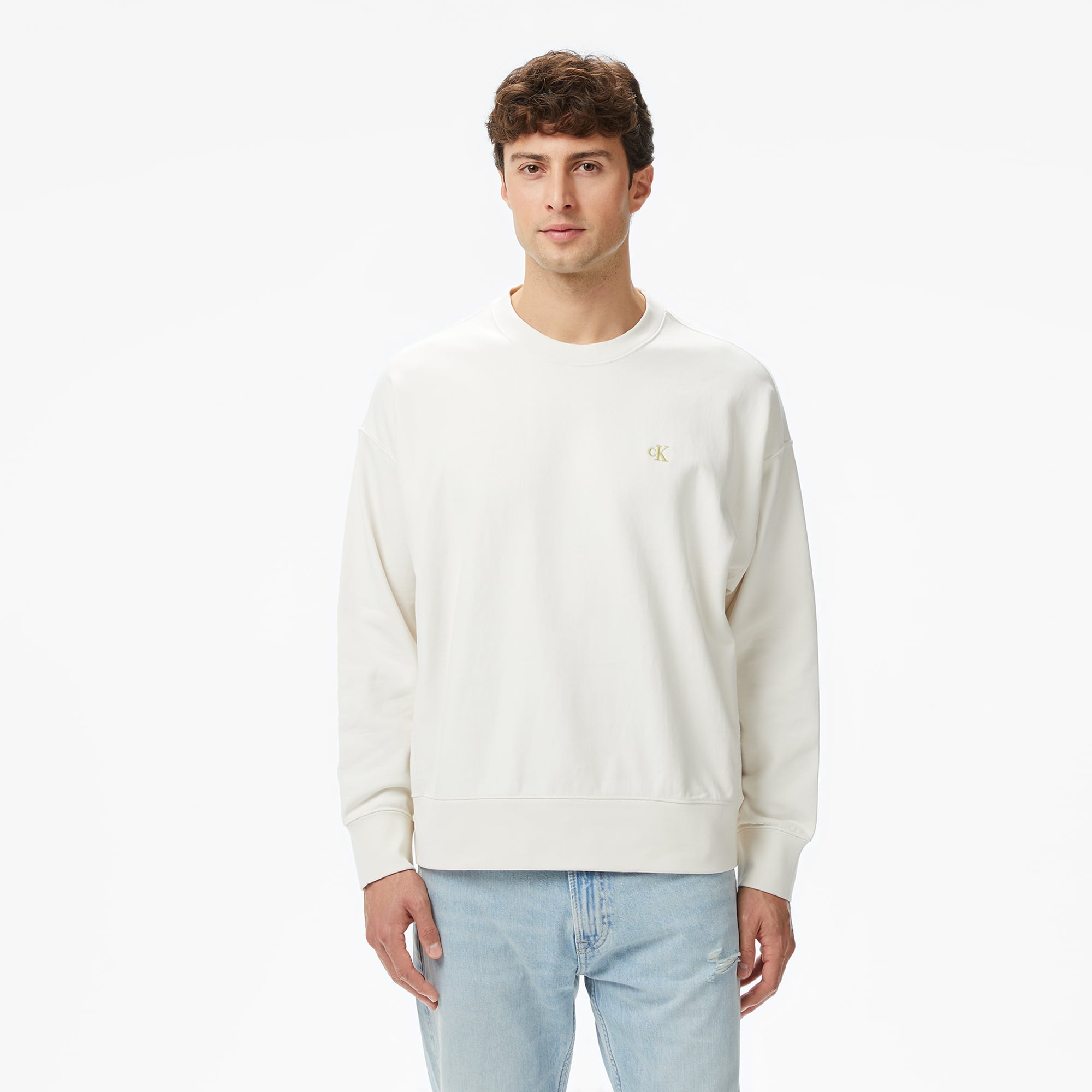  Calvin Klein Premium Terry Monogram Erkek Beyaz Sweatshirt